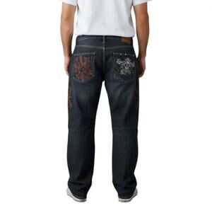 MATTE Embroidery Print Straight Jean Men 36X32 Blue Stylish Unique Premium Rave